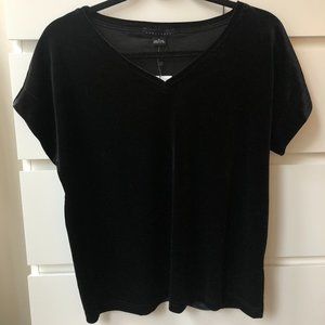 Sanctuary Black Velvet Short Sleeve V-Neck Shirt NWT
